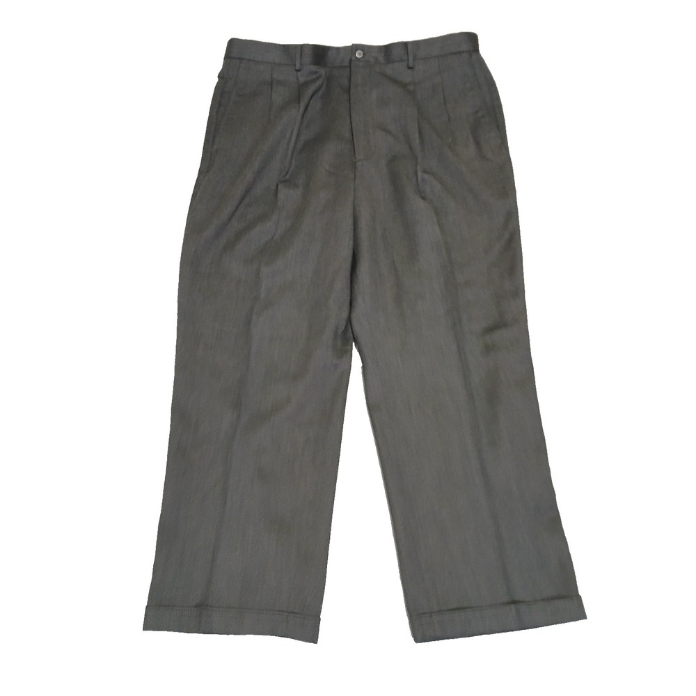 Claiborne Mens Trouser Pleated Dress Pants Cuffed Hem Gray Size 40x30
